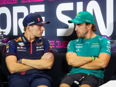 Formel 1: Kritische Blicke bei Fernando Alonso und Max Verstappen.
