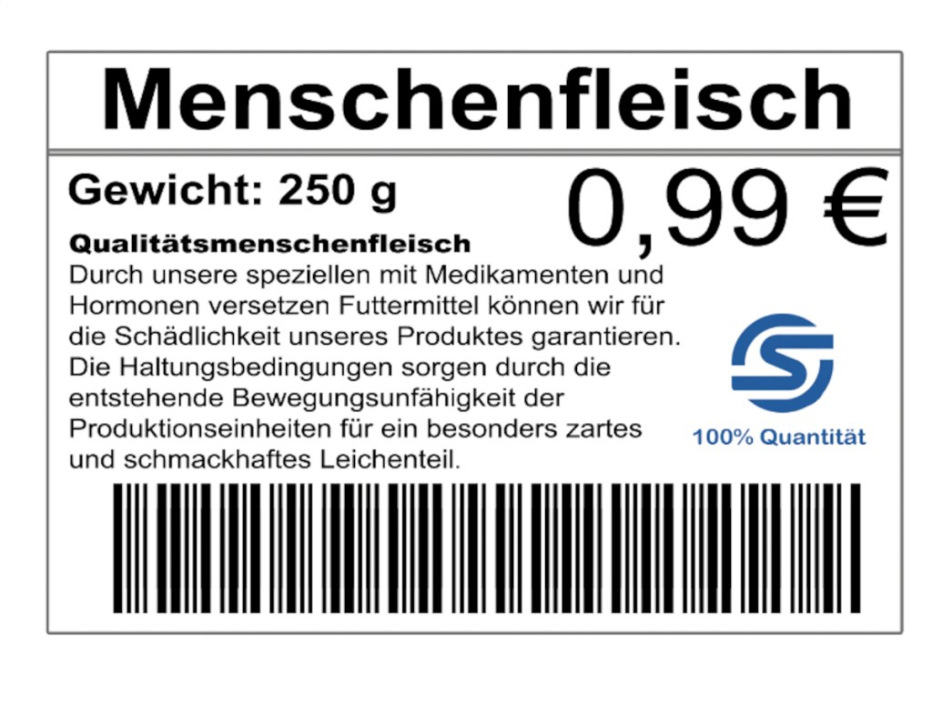 Dieser "Menschenfleisch"-Sticker klebte bei Aldi auf einem Produkt.