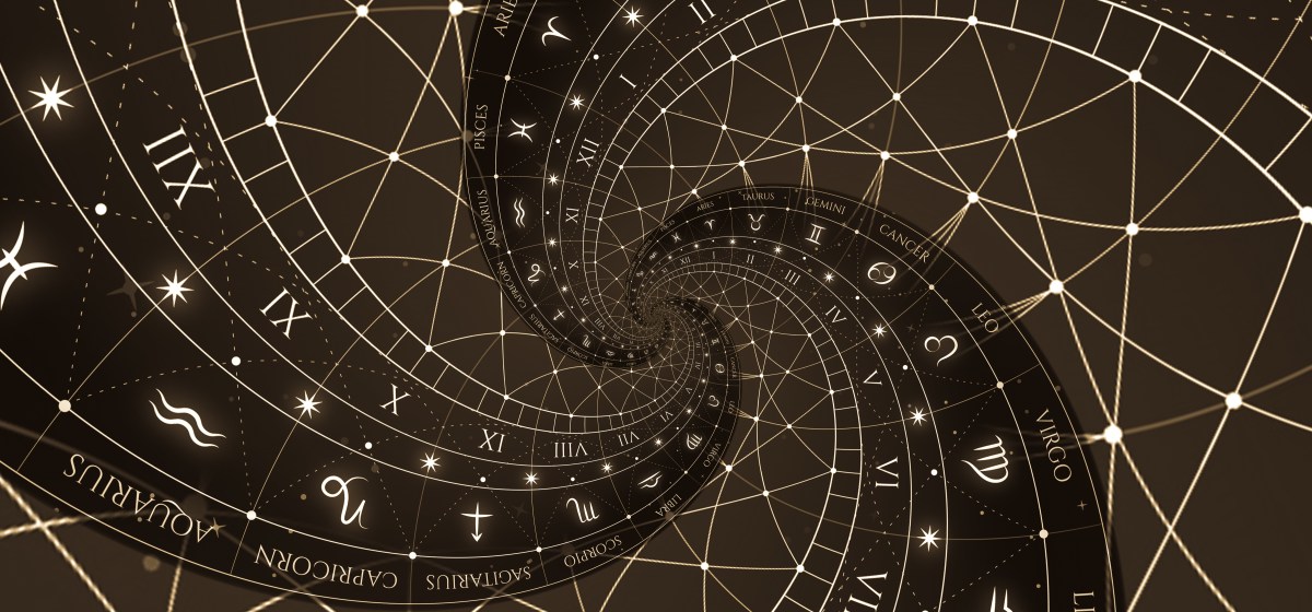 Astronomische Symbole in einer Spirale.
