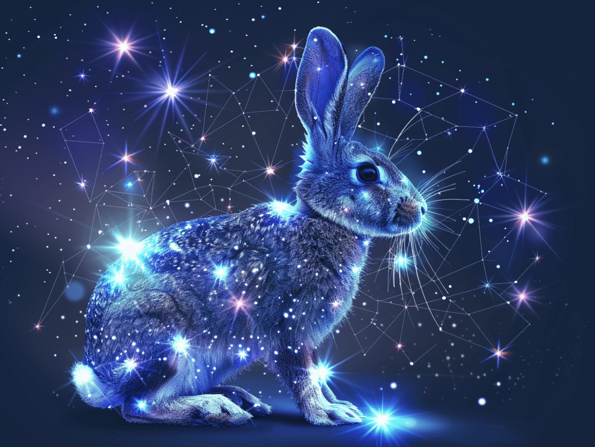 Sternzeichen Hase mit leuchtenden Sternen im Universum.