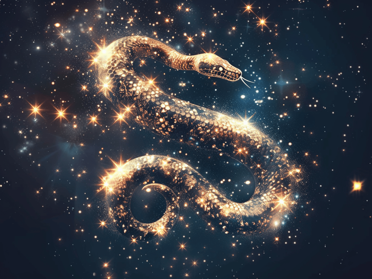 Schlange mit leuchtenden Sternen im Universum.