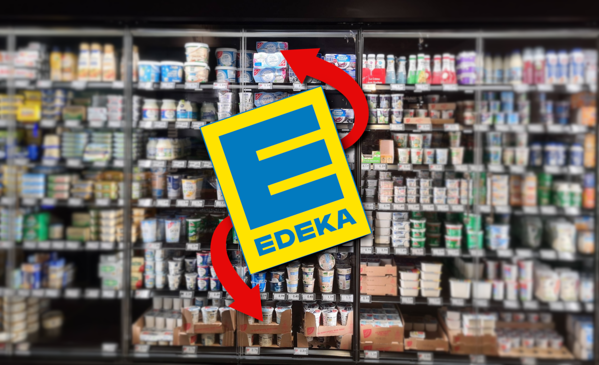 Supermarktregal hinter Edeka-Logo