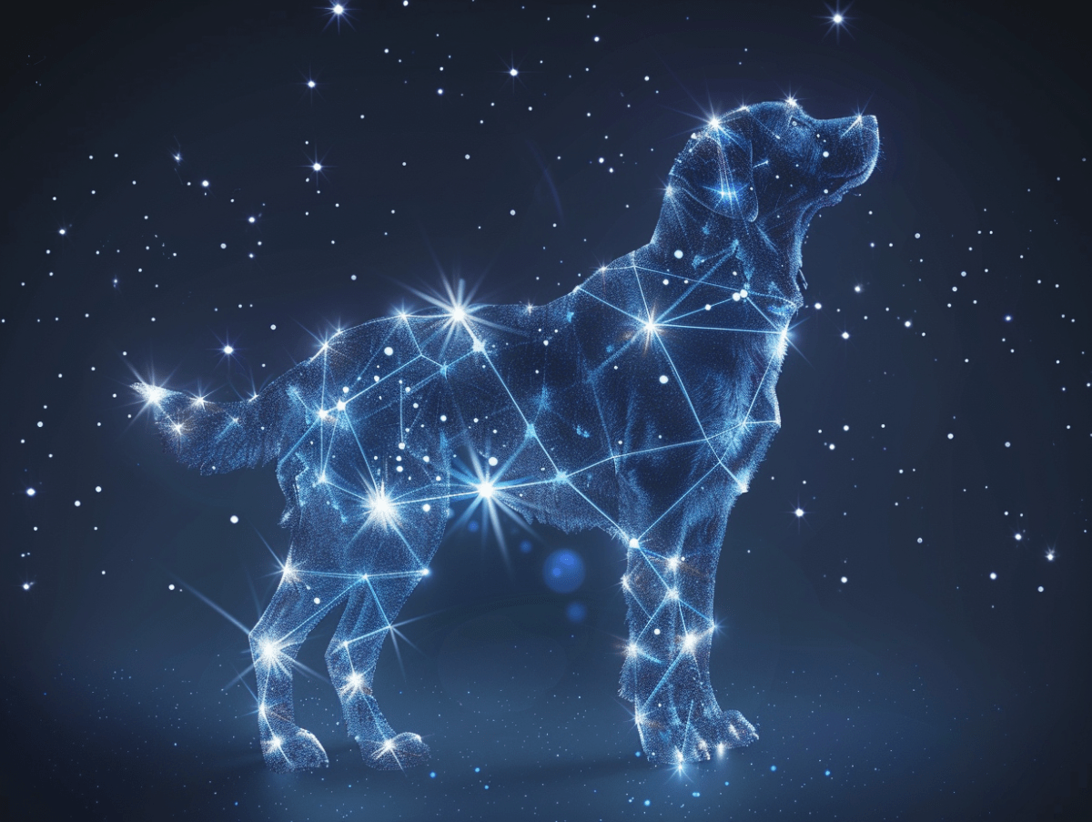Hundekörper mit Sternen im Universum.