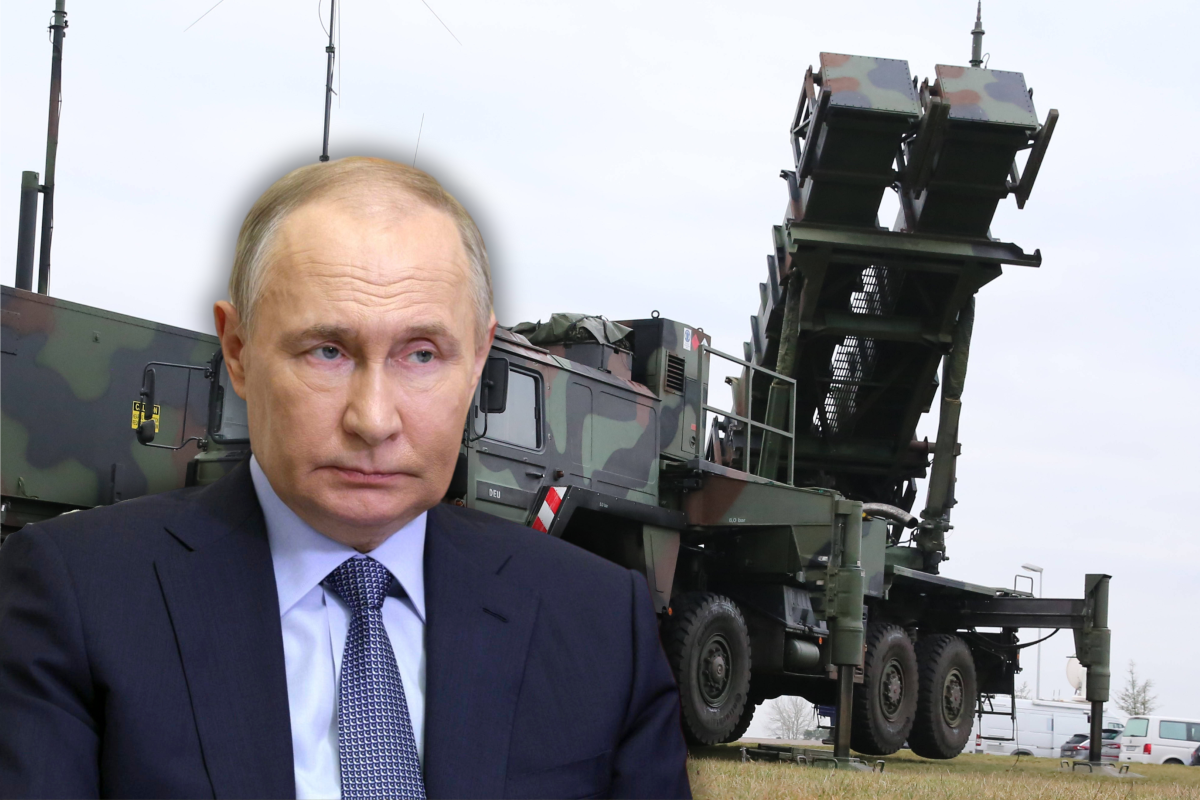 Bildmontage aus Wladimir Putin und dem PATRIOT-System.