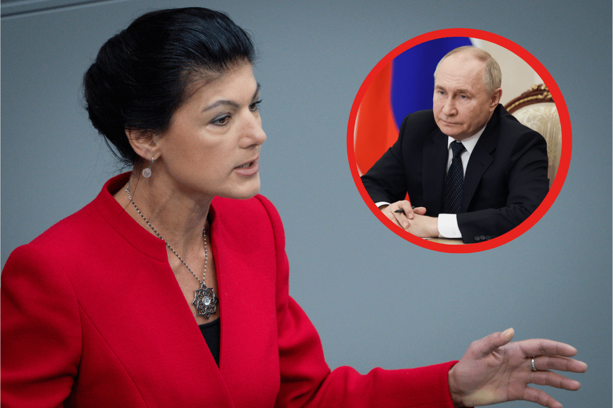 Sahra Wagenknecht in einer Bildmontage mit Wladimir Putin.