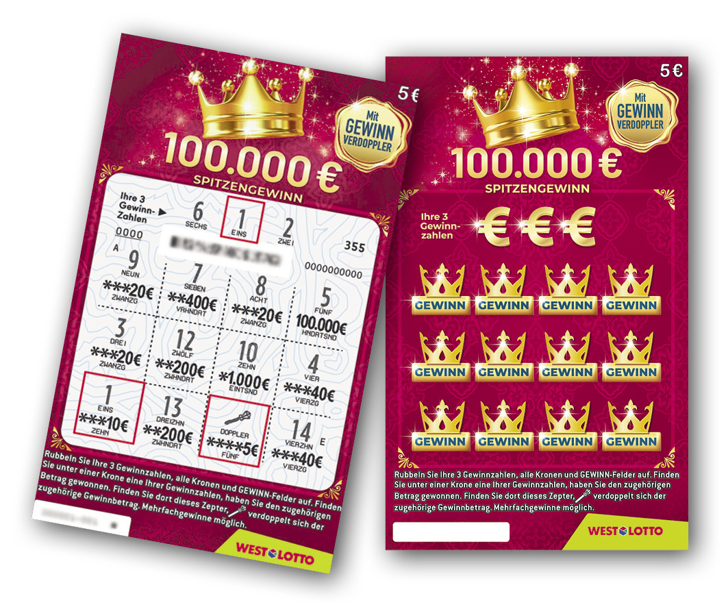 Rubbellos Krone: Zwölf Chancen auf 100.000 Euro