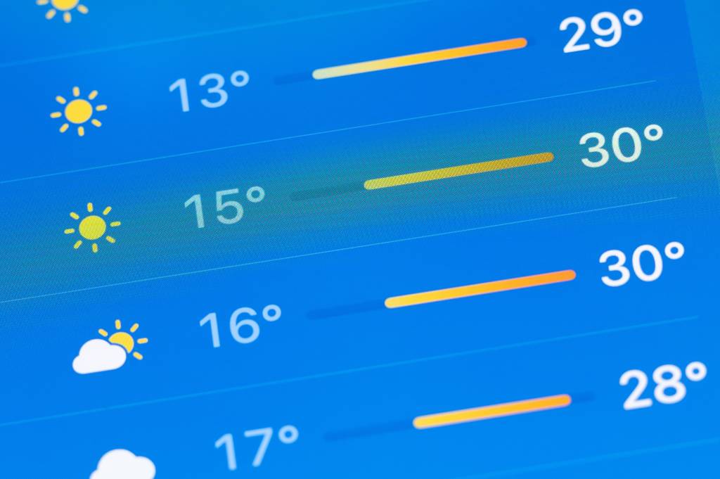 Heißeste Temperaturen bis 30 Grad Celsius werden in einer Wetter-App für Deutschland angezeigt.