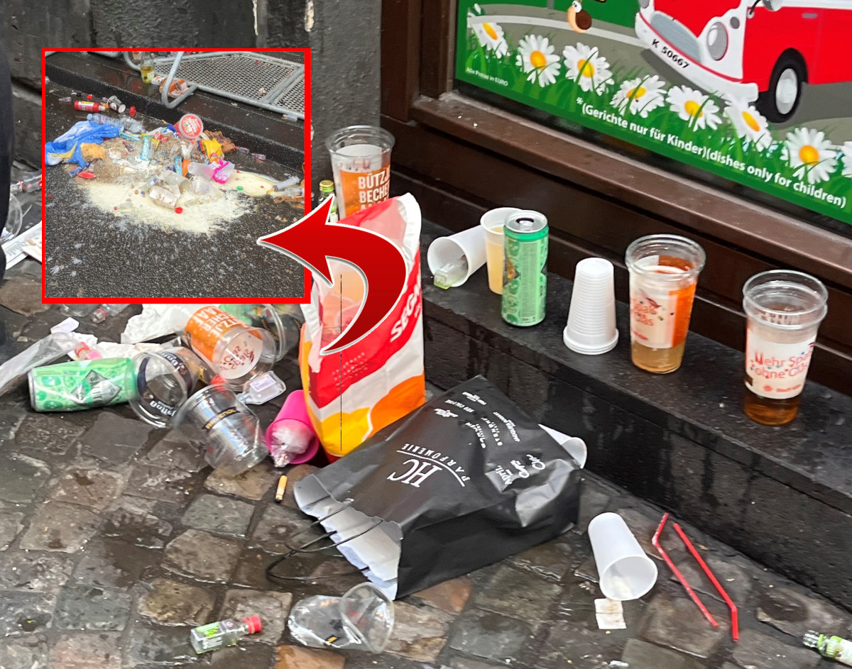 Karneval 2025: Der närrische Spaß zeigt schon jetzt seine Schattenseiten. Überall liegen Müll und Scherben. Es riecht nach Urin.