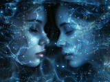 Zwei Frauen in blauem Universum