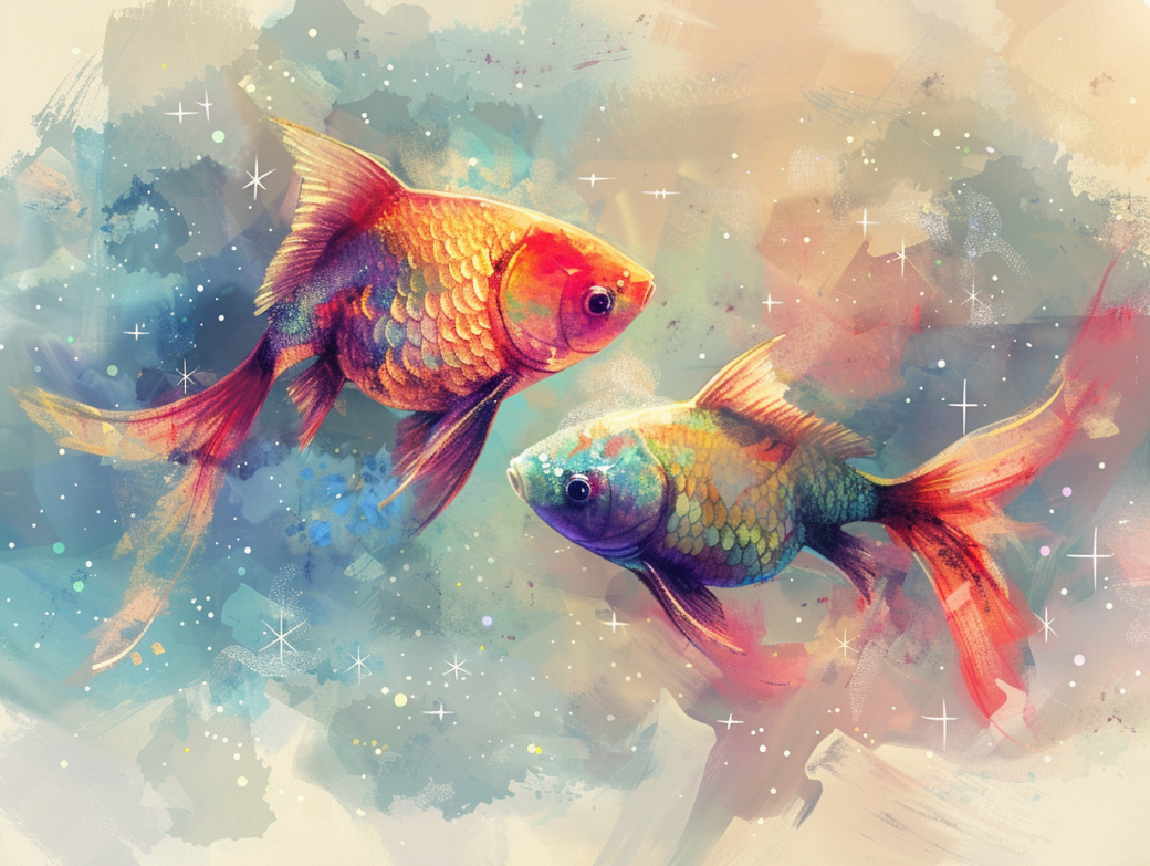 Zwei bunte Fische in Wasserfarben-Optik