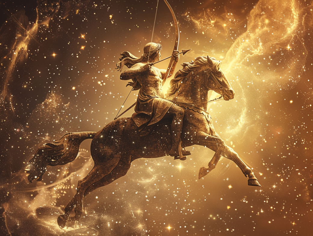 Frau auf Pferd im Universum