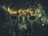 Stier im grünen Universum mit goldenen Sternen