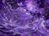 Frau in den Wellen mit lila Universum als Hintergrund.
