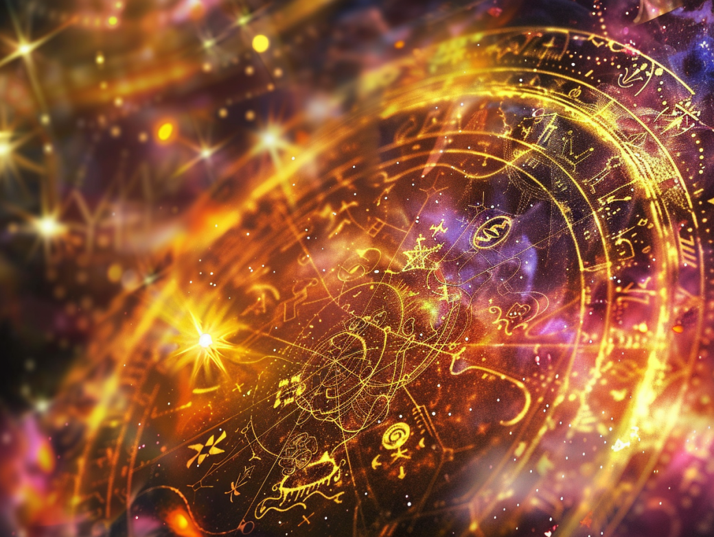 Astrologischer Kreis mit Sternen und Lichtern